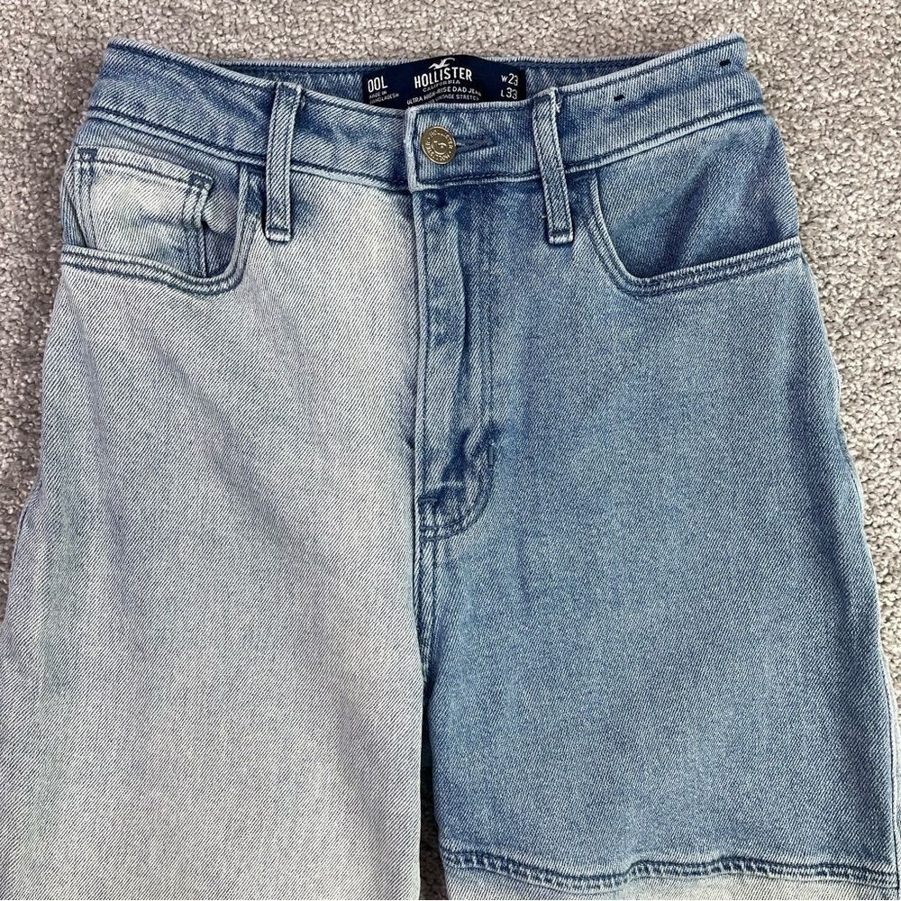 Hollister Dad Jeans Women's 23 Blue Straight Leg High Rise Two-Tone Denim - Picture 2 of 12